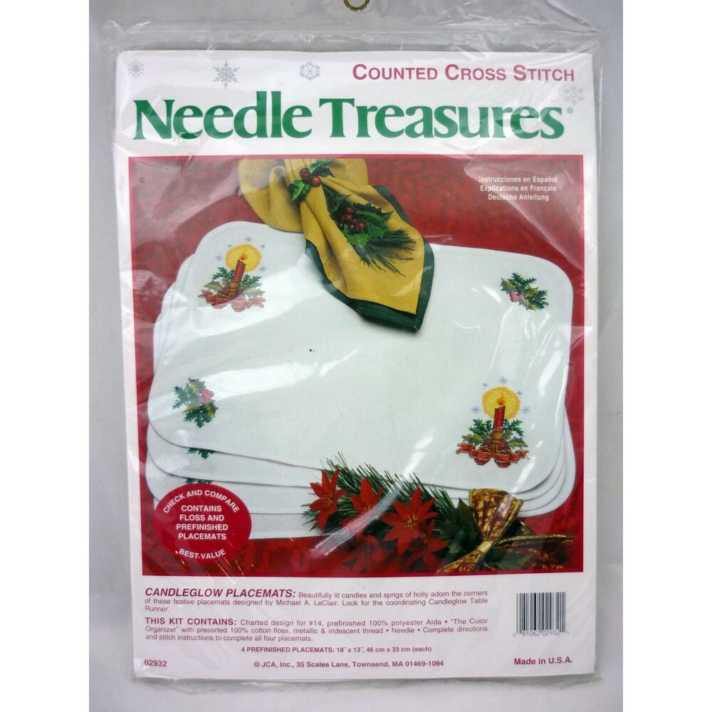 VTG Counted Cross Stitch Placemat Kit Christmas Candleglow Needle Treasures NEW